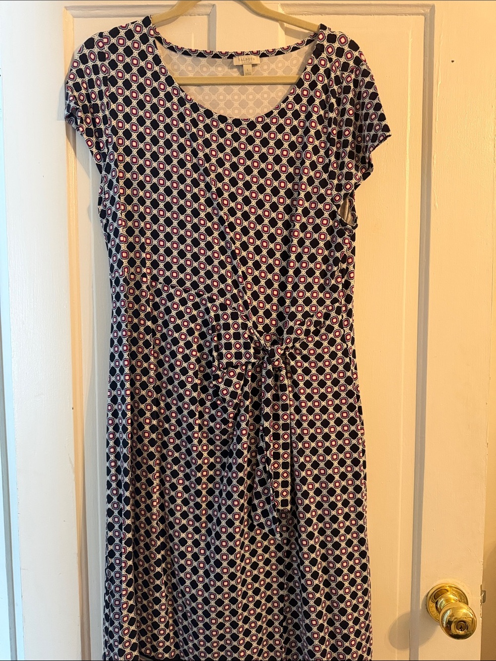 Talbots Women's Navy Geometric Tie-Front Dress